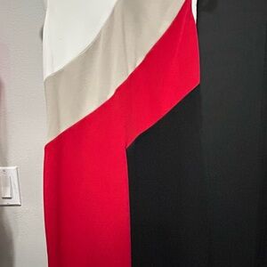 Colorblock Red, Black, and Cream Dress
